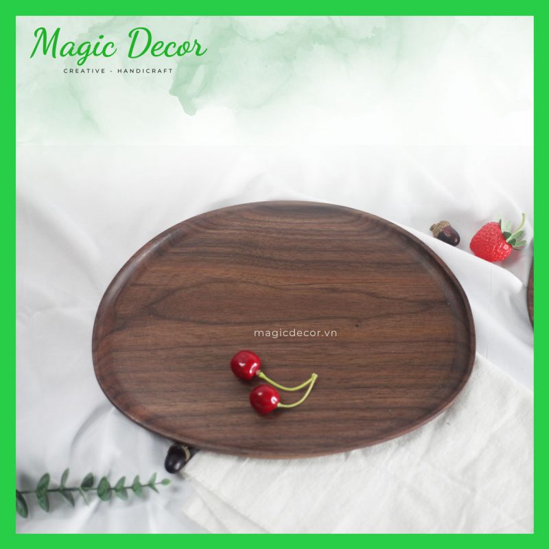 khay gỗ óc chó trang trí decor đựng đồ ăn, cốc quán cafe