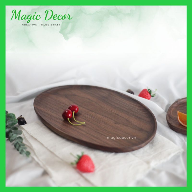 khay gỗ óc chó trang trí decor đựng đồ ăn, cốc quán cafe