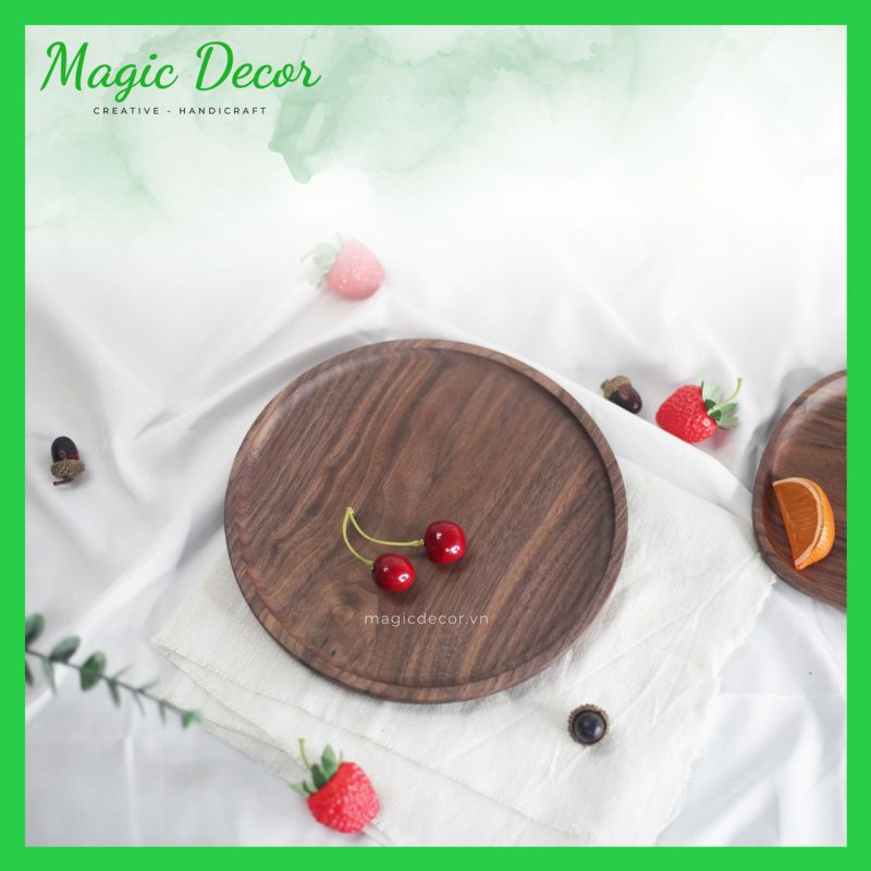 đĩa gỗ trang trí hình tròn gỗ óc chó cao cấp