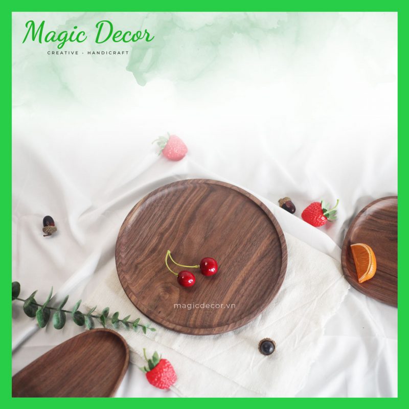 đĩa gỗ trang trí hình tròn gỗ óc chó cao cấp